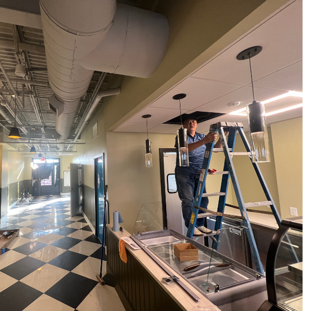 New Ductwork for coffee shop (double walled with 1” sound liner) & CD line  with pump